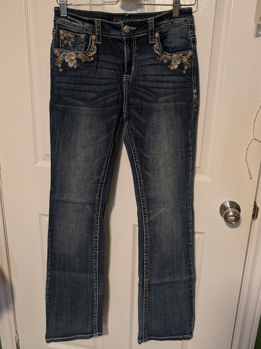 Grace in LA Flower Embroidered Dark Blue Wash Women’s Jeans